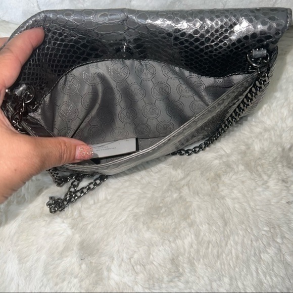 Michael Kors Gray Python Embossed Slim Flap Chain Bag